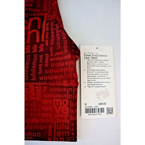 Lululemon LW1DQ3S Women's Sz 6 Red Power Pivot Everlux Cropped Reversible Tank - Picture 5 of 5